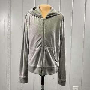 * poof! Kid's Grey Zip Up Sweater with Hoodie Sz L